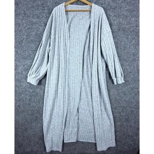 Curvzy Duster Cardigan Sweater Womens 22 Heather Gray Ribbed Knit Open Front